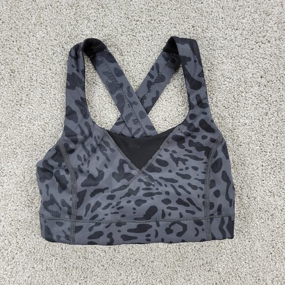 Lululemon In A Flash Bra II Womens 2 Deep Coal Animal Swirl Cheetah Crossback - Picture 1 of 12